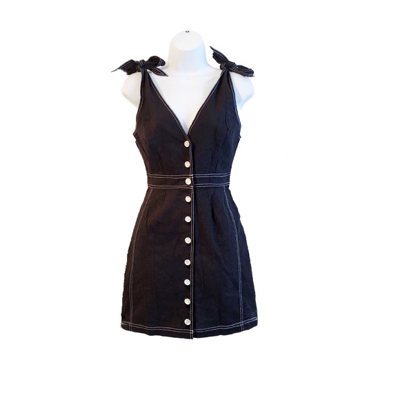 Free People Dresses & Skirts - Free People Black Tie Strap Button Front Dress